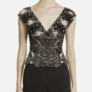 Yigal Azrouel Coral Reef Burnout Off the Shoulder Top Size 10 Black/Beige NWT